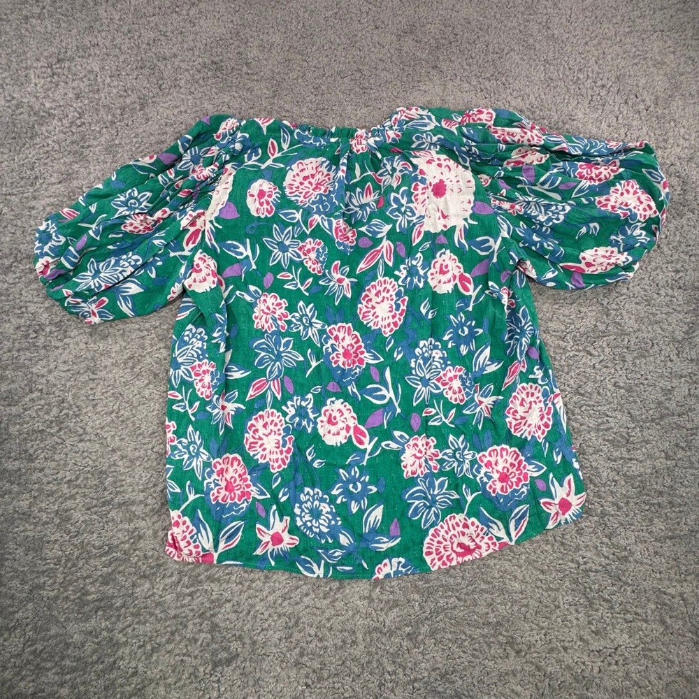 Rachel Zoe Floral Print Green V Neck Puff Sleeve Blouse Women's Size S - Picture 6 of 6